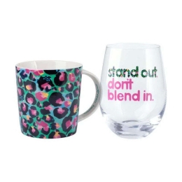 Κούπα Και Ποτήρι Leopard Emerald Kasey Rainbow Wild at Heart (Σετ 2Τμχ) DX1229 380ml/500ml Multi Max Πορσελάνη,Γυαλί