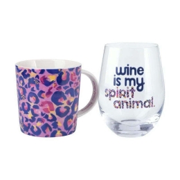 Κούπα Και Ποτήρι Leopard Lilac Kasey Rainbow Wild at Heart (Σετ 2Τμχ) DX1228 380ml/500ml Multi Maxwe Πορσελάνη,Γυαλί
