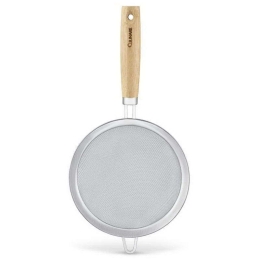 Σουρωτήρι Με Λαβή Από Bamboo Naturals C70012 Φ32,8x15,8cm Culinare Silver-Natural Culinare Ανοξείδωτο Ατσάλι
