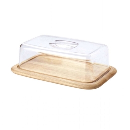 Τυριέρα Με Καπάκι Wooden Rubberwood 03072000 38,5x25,5x11,5cm Clear-Natural Continenta Ξύλο,Πλαστικό