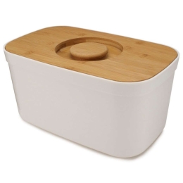 Ψωμιέρα Bread Bin 81097 35,5x21,5x18cm Με Ξύλινο Καπάκι/Βάση Κοπής White-Natural Joseph Joseph Πλαστικό,Bamboo