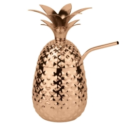 Ποτήρι Με Καλαμάκι & Καπάκι Pineapple 44945C05 500ml Copper Paderno Ανοξείδωτο Ατσάλι