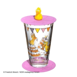 Ποτήρι Παιδικό Με Καπάκι Και Σουβέρ Duck Cake 021707L 300ml Multi Leonardo Γυαλί