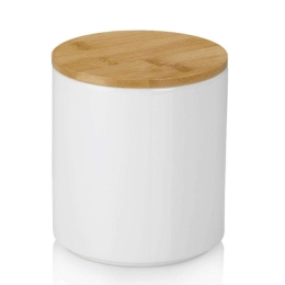 Δοχείο Αποθήκευσης Cady 15280 Φ12x15cm/1,2Lt White-Natural Kela Bamboo,Κεραμικό