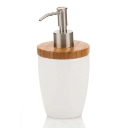 Δοχείο Κρεμοσάπουνου Natura 18596 Φ8x17,5cm/350ml White-Natural Kela Bamboo,Κεραμικό
