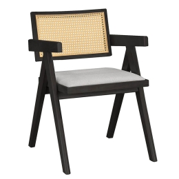 Πολυθρόνα Winslow pakoworld ξύλο rubberwood μαύρο-pvc rattan φυσικό-ύφασμα γκρι Σετ 2 Τεμαχίων