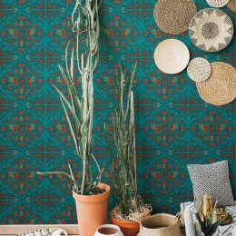 Ταπετσαρία Hindu Bloom Topaz WP20408 Red-Gold-Turquoise MindTheGap 52x300cm