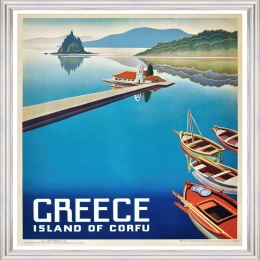 Κάδρο Greece Travels Posters - Island Of Corfu Fa13369 70X90Cm Blue-Multi Mindthegap Κάθετοι Ξύλο