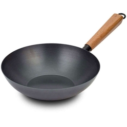 Τηγάνι Γουόκ Αντικολλητικό Cantonese 10-166-011 28cm Black-Brown Nava 28cm Ατσάλι,Ξύλο