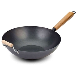 Τηγάνι Γουόκ Αντικολλητικό Cantonese 10-166-014 35cm Black-Brown Nava 35cm Ατσάλι,Ξύλο
