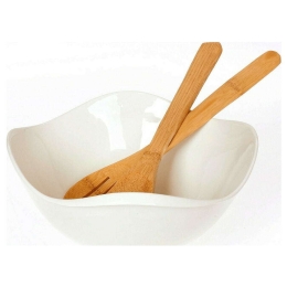 Σαλατιέρα Με Κουτάλες Bamboo Fleur (Σετ 3Τμχ) 26.000.905 27x11cm White Cryspo Trio Large Πορσελάνη