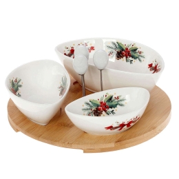 Ορντεβιέρα 3 Θέσεων & Πιρουνάκια Σε Βάση Bamboo 65.000.136 White-Natural Cryspo Trio Πορσελάνη