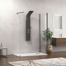 Πάνελ Ντουζιέρας Σταθερό Walkin 4 WAL4N9080 Clear-Black Karag 90Χ80 Αλουμίνιο