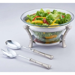 Σαλατιέρα Με Κουτάλες Glamour (Σετ 3Τμχ) 723017 30x30x18cm Inox-Clear Marva Large Ατσάλι,Γυαλί