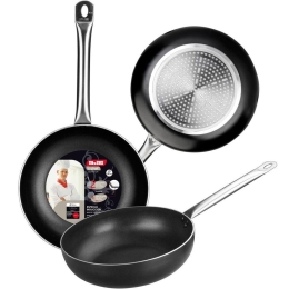 Τηγάνι Wok Αντικολλητικό Ichef 403132 Φ32cm Inox-Black Ibili 32cm Αλουμίνιο