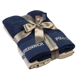 Πετσέτες 2664 (Σετ 2τμχ) Blue-Beige Greenwich Polo Club Σετ Πετσέτες 50x90cm 100% Βαμβάκι