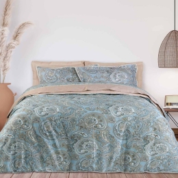 Σεντόνια Prestige 1669 (Σετ 4τμχ) Light Blue-Ocher Das Home Υπέρδιπλο 240x260cm 100% Βαμβακοσατέν