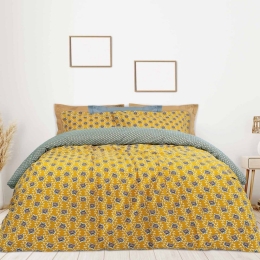 Σεντόνια Casual 5402 Με Λάστιχο (Σετ 4τμχ) Ocher-Light Blue Das Home Υπέρδιπλο 150x235cm Βαμβάκι-Πολυέστερ