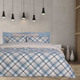 Παπλωματοθήκη 9616 Happy Flannel (Σετ 3τμχ) Blue-Beige-Grey Das Home Υπέρδιπλο 220x240cm 100% Βαμβακερή Φανέλα