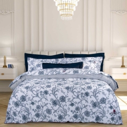 Σεντόνια 2176 (Σετ 4τμχ) White-Blue Greenwich Polo Club Υπέρδιπλο 100% Βαμβακοσατέν