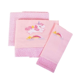 Σεντόνια Βρεφικά Σετ 3τεμ Unicorn 41 Ροζ DimCol Cradle 120x170cm Χωρίς Λάστιχο 100% Βαμβάκι