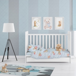 Σεντόνια Βρεφικά Εμπριμέ Σετ 3τμχ Two Lovely Bears 64 Blue DimCol Κούνιας 120x160cm Χωρίς Λάστιχο 100% Βαμβάκι