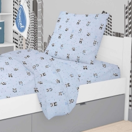 Μαξιλαροθήκη Παιδική Εμπριμέ Panda 110 Sky Blue DimCol 50Χ70 50x70cm 100% Βαμβάκι