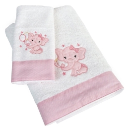 Πετσέτα Βρεφική Σετ 2τμχ Ελεφαντάκι 47 White-Pink DimCol Σετ Πετσέτες 70x140cm 100% Βαμβάκι