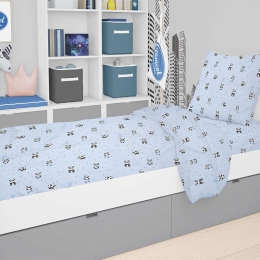 Σεντόνι Βρεφικό Με Λάστιχο Panda 110 Sky Blue DimCol Λίκνου 70x140cm 100% Βαμβάκι