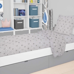 Σεντόνια Παιδικά Σετ 3τμχ Εμπριμέ Panda 112 Grey-Green DimCol Μονό 160x240cm 100% Βαμβάκι