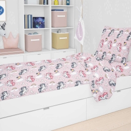 Σεντόνια Παιδικά Σετ 3τμχ Εμπριμέ Unicorn 107 Lila DimCol Μονό 160x240cm 100% Βαμβάκι