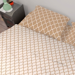 Σεντόνια Σετ 3τμχ Windows 152 White-Beige DimCol Μονό 160x240cm 100% Βαμβάκι