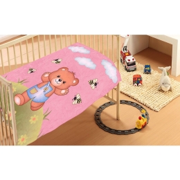 Κουβέρτα Βρεφική Βελουτέ Teddy Bear 02 Pink DimCol Κούνιας Πολυέστερ