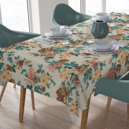 Τραπεζομάντηλο Αλέκιαστο Vintage Flower 480 Ecru-Aqua DimCol 140X180 140x180cm Βαμβάκι-Πολυέστερ