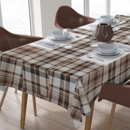 Τραπεζομάντηλο Με Τραβέρσα Tartan 491 (Σετ 2τμχ) Beige DimCol 140Χ220 140x220cm Βαμβάκι-Πολυέστερ