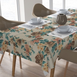 Τραπεζομάντηλο Με Τραβέρσα Vintage Flower 480 (Σετ 2τμχ) Ecru-Aqua DimCol 140Χ140 140x140cm Βαμβάκι-Πολυέστερ