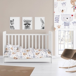 Σεντόνι Βρεφικό Teddy 163 White-Beige DimCol Λίκνου 80x110cm 100% Βαμβακερή Φανέλα