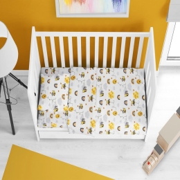 Σεντόνι Βρεφικό Honey Bee 545 White-Yellow DimCol Λίκνου 80x110cm 100% Βαμβάκι