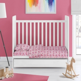 Σεντόνια Βρεφικά Fox 525 (Σετ 3τμχ) Pink DimCol Κούνιας 120x160cm 100% Βαμβάκι