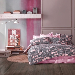 Σεντόνια Αγάπη 299 (Σετ 4τμχ) Grey-Lila DimCol Υπέρδιπλo 220x240cm Βαμβάκι-Πολυέστερ