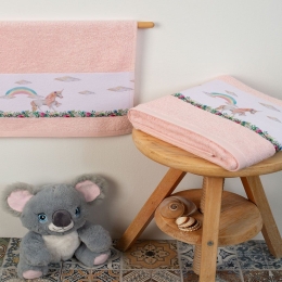 Πετσέτες Βρεφικές Rainbow Unicorn 77 (Σετ 2τμχ) Pink DimCol Σετ Πετσέτες 70x140cm 100% Βαμβάκι
