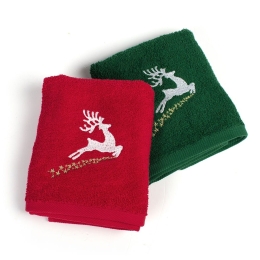 Πετσέτες Χριστουγεννιάτικες Rudolph (Σετ 2τμχ) Red-Green DimCol Σετ Πετσέτες