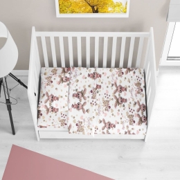 Σεντόνι Βρεφικό Bunnies 30 Με Λάστιχο White-Coral DimCol Κούνιας 70x150cm 100% Βαμβακερή Φανέλα