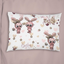 Μαξιλαροθήκη Παιδική Bunnies 30 White-Coral DimCol 35X45 100% Βαμβακερή Φανέλα