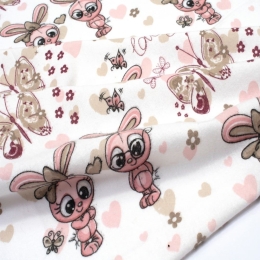 Πάνα Φανελένια Bunnies 30 White-Coral DimCol 80x80cm 100% Βαμβακερή Φανέλα
