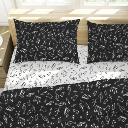 Σεντόνια Πεντάγραμμο 444 (Σετ 4τμχ) Black-White DimCol King Size 240x270cm Βαμβάκι-Πολυέστερ