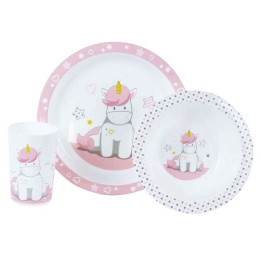 Σερβίτσιο Φαγητού Παιδικό (Σετ 3Τμχ) Unicorn 005667 White-Pink Ango Πολυπροπυλένιο