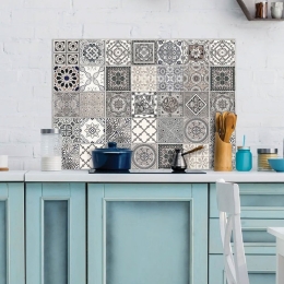 Πάνελ Αλουμινίου Εστίας Κουζίνας Grey Azulejos XL 86610 84x60cm Grey-Beige Ango