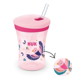 Ποτηράκι Παιδικό Που Αλλάζει Χρώμα 10255574 Action Cup Chameleon 230ml Με Καλαμάκι 12 Μηνών Green Nuk 230ml Πλαστικό