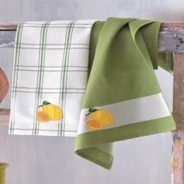 Πετσέτες Κουζίνας Πικέ (Σετ 2τμχ) Juicy Green Ρυθμός 45x70cm 100% Βαμβάκι